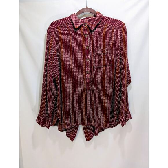 A+ by Anthropologie Maroon Striped Wool Blend Button-Back Top Size 1X - Picture 6 of 7